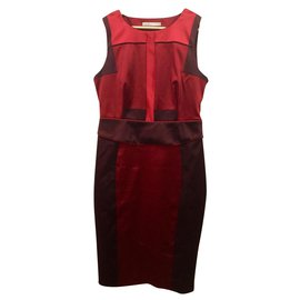 Karen Millen-Vestido elástico de cetim-Vermelho,Bordeaux