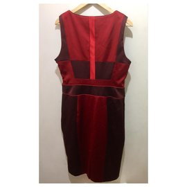 Karen Millen-Stretch satin dress-Red,Dark red