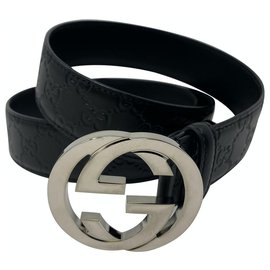 Gucci-GUCCI IGG gucci interlocking SIGNATURE buckle belt-Black