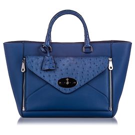 Mulberry Blue Ostrich-Trimmed Willow Tote Bag Blue