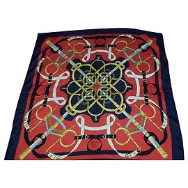 Hermès Sellier Seidentuch weiß rot marineblau Weiß Rot Golden Marineblau Hellblau