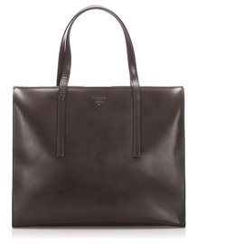 Prada-Prada Brown Patent Leather Tote Bag-Brown,Dark brown