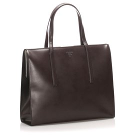 Prada-Prada Brown Patent Leather Tote Bag-Brown,Dark brown