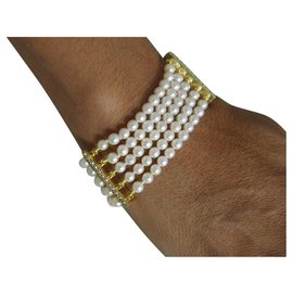 Autre Marque-gold cultured pearl bracelet 18k diamonds-White