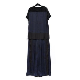 Sacai-NAVY BLACK SATIN VELVET FR38-Black,Navy blue