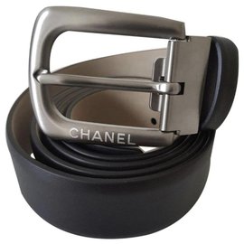 Chanel-Cinturón Chanel para hombre en piel de becerro negra / Talla 95 / Nuevo Nunca usado-Negro