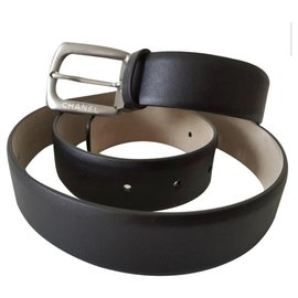 Chanel-Cinturón Chanel para hombre en piel de becerro negra / Talla 95 / Nuevo Nunca usado-Negro