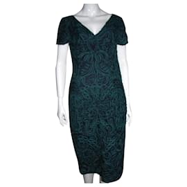 Autre Marque Spitzenkleid mit Stickerei Schwarz Grün