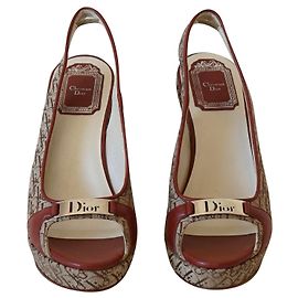 Christian Dior Mules compensées Marron Beige