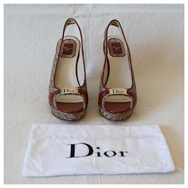 Christian Dior-Mulas de cunha-Marrom,Bege