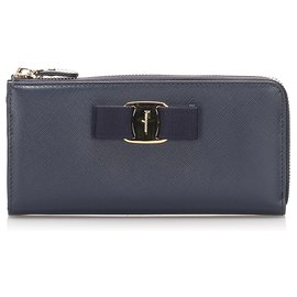 Autre Marque-Ferragamo Blue Vara Leather Long Wallet-Blue,Dark blue