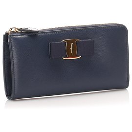 Autre Marque-Ferragamo Blue Vara Leather Long Wallet-Blue,Dark blue