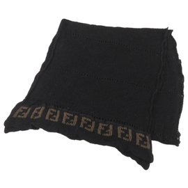 Fendi-Fendi Black Zucca Cotton Scarf-Brown,Black