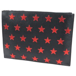 Yves Saint Laurent YSL Black Poncho Lux Stars Document Case Black Red