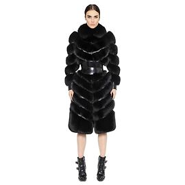 Alexander McQueen pele de raposa preta e casaco de couro Preto