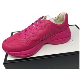 Gucci-GUCCI Rhyton leather sneakers NEW PINK-Pink