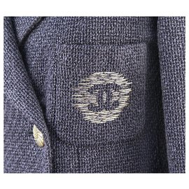 Chanel-Jaqueta de erva com logotipo CC-Azul marinho