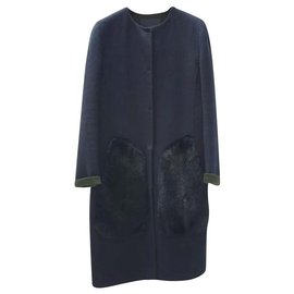 Fendi-FENDI Fur Mink  Navy Cashemere Coat  Sz.40-Navy blue