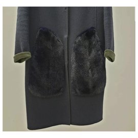 Fendi-FENDI Fur Mink  Navy Cashemere Coat  Sz.40-Navy blue
