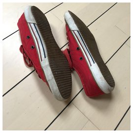Hugo Boss-Hugo Boss orange red fabric sneakers-Brown,White,Red