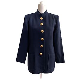 Yves Saint Laurent Vintage wool crepe city coat Navy blue