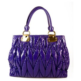 Miu Miu-Miu Miu Matelasse Purple Shinny calf leather Wrinkled Leather Shoulder Bag handbag-Purple