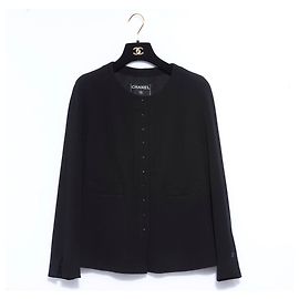 Chanel Black Wool Crepe Jacket Size 38 Black