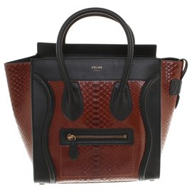 Céline-Céline Luggage Micro Leather en Marron-Marron