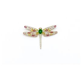 Autre Marque Broche de libélula em metal folheado a ouro e cristais multicoloridos Gold hardware