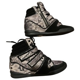 The Kooples-Sneakers compensées PYTHON-Noir,Imprimé python