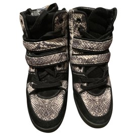 The Kooples-PYTHON wedge sneakers-Black,Python print