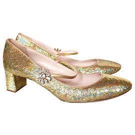Miu Miu AW18 Décolleté con paillettes dorate e cristalli D'oro