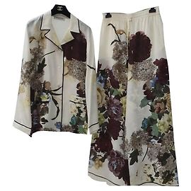 VALENTINO Floral Silk Crepe De Chine Pants Set Suit Size S M Multiple colors