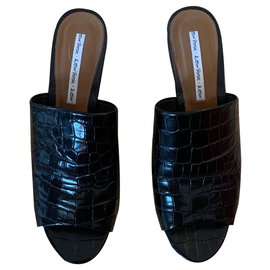 & Other Stories-Black mule sandal with croco embossing & other stories-Black