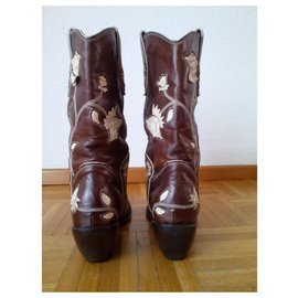 Autre Marque-GIANNI BARBATO Leather Camperos - Bottes de cowboy texanes-Marron