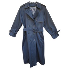 Burberry-gabardine feminino Burberry vintage, T 38 Oversized, com forro de lã removível-Azul marinho