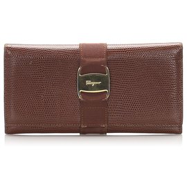 Autre Marque-Ferragamo Brown Vara Leather Long Wallet-Brown