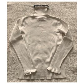 Jacadi-Suéter branco de algodão canelado-Branco