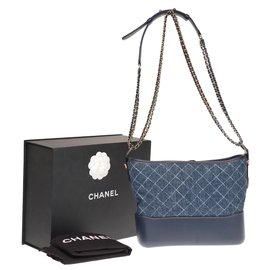 Chanel-Lovely Chanel Gabrielle small model handbag in blue denim and gold and silver metal hardware-Blue