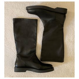 Autre Marque-Schwarze Biker-Lederstiefel-Schwarz