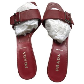 Prada New Leather Mules Red