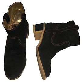 Chanel CC Suede Rubber Sole Ankle Boots Black