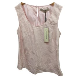 John Rocha Top de linho com pérolas Rosa