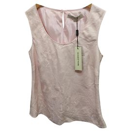 John Rocha Top en lin avec perles Rose