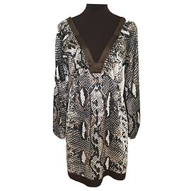 Vestido de seda joseph estampado cobra Marrom Bege Cru