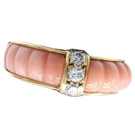 Van Cleef & Arpels-Vintage Van Cleef & Arpels Gold Diamond Coral Band Ring-Multiple colors