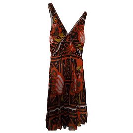 Prada Seidenkleid Braun Weiß Orange Gelb Braun Weiß Orange Gelb