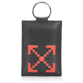 Off White Black Printed Leather Card Holder Black Orange