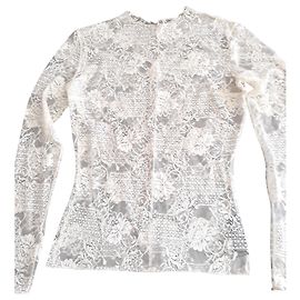 Autre Marque Laurence Ivory stretch lace long sleeve top White