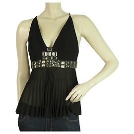 Just Cavalli Camicetta con perline in seta nera senza maniche X Camicetta aperta sul retro 42 Nero